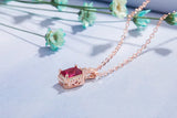 Rubellite Gemstone 14K Rose Pendant Necklace with Zircon Jewelry Gift