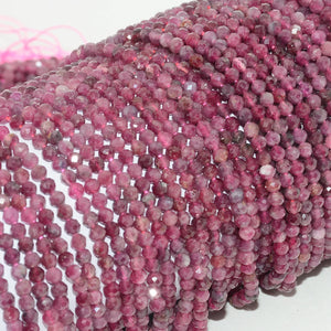 Natural Rubellite Tourmaline Faceted Round Beads 3.3mm