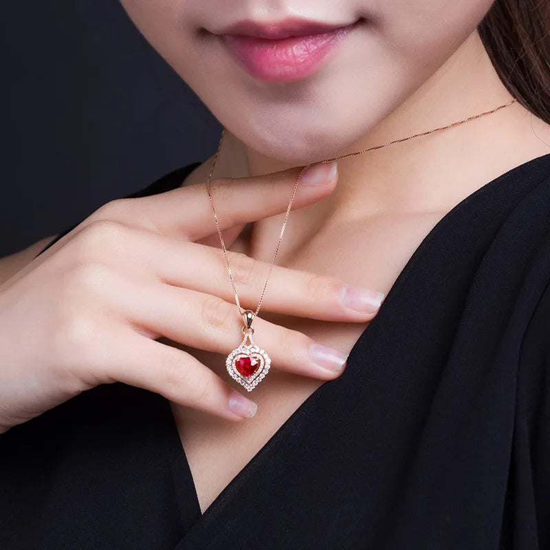 Natural Ruby 14K Rose Necklace Fine Jewelry Pendant