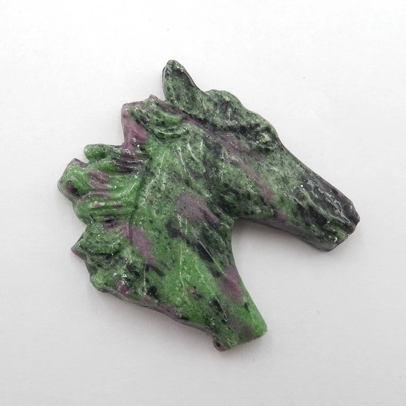 Natural Ruby Zoisite Carved Horse Head Pendant Bead 43x40x8mm