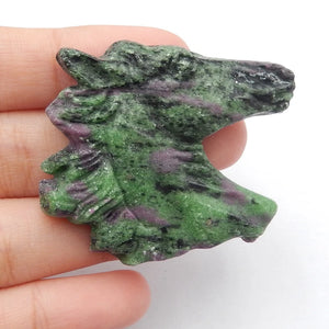 Natural Ruby Zoisite Carved Horse Head Pendant Bead 43x40x8mm
