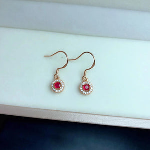 Natural Ruby Silver Earrings Wedding Jewelry for Women