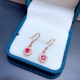 Natural Ruby Silver Earrings Wedding Jewelry for Women