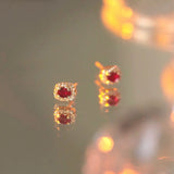Natural Ruby Vintage S925 Sterling Silver Earrings Diamond Inlay
