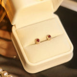 Natural Ruby Vintage S925 Sterling Silver Earrings Diamond Inlay