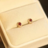 Natural Ruby Vintage S925 Sterling Silver Earrings Diamond Inlay