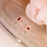 Natural Ruby Vintage S925 Sterling Silver Earrings Diamond Inlay