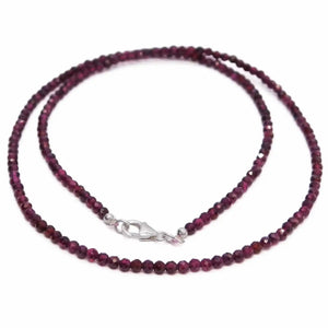 Ruby Gemstone Beads Silver Button Necklace 18 Inches