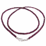 Ruby Gemstone Beads Silver Button Necklace 18 Inches