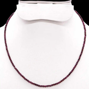 Ruby Gemstone Beads Silver Button Necklace 18 Inches