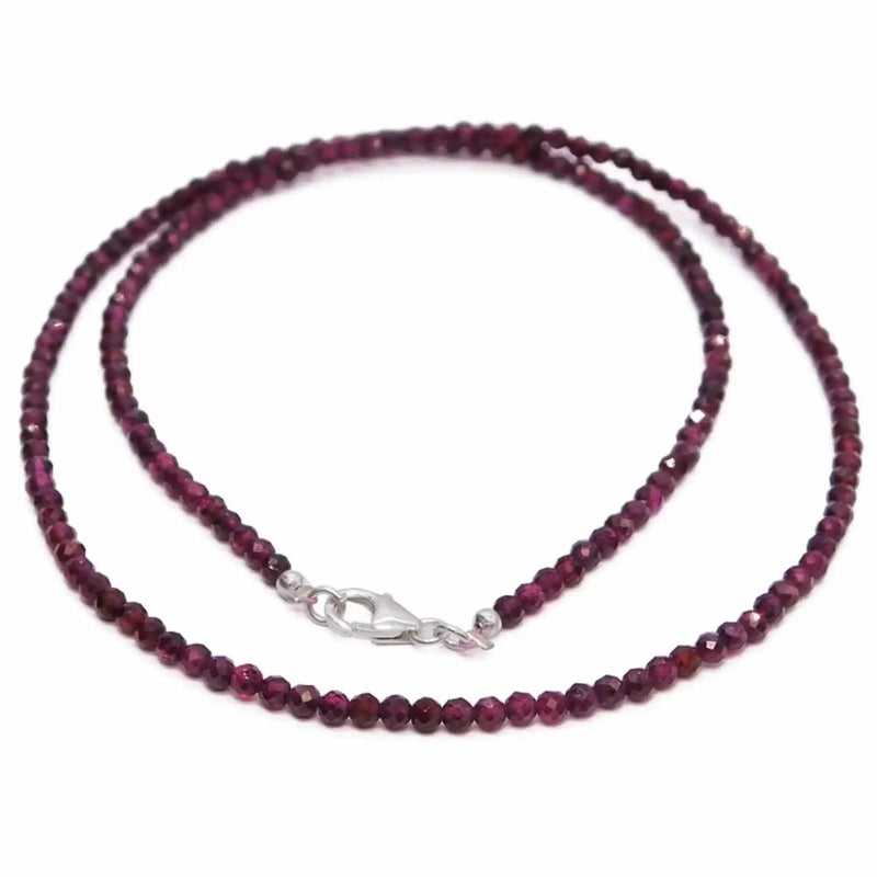 Ruby Gemstone Beads Silver Button Necklace 18 Inches
