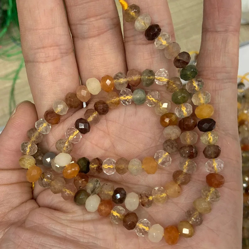 Rutilate Quartz Beads 15'' Faceted Rondelle DIY Loose Beads For Jewelry