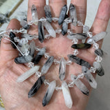 Rutilated Quartz Beads 15'' Sticks Crystal Point Shape Jewelry Making Necklace
