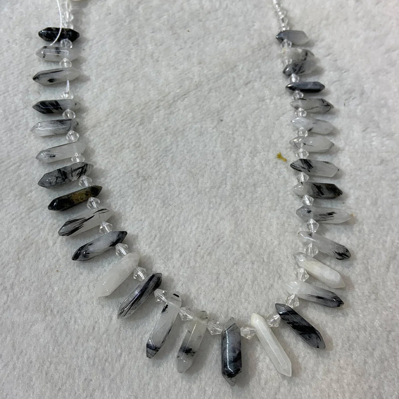 Rutilated Quartz Beads 15'' Sticks Crystal Point Shape Jewelry Making Necklace