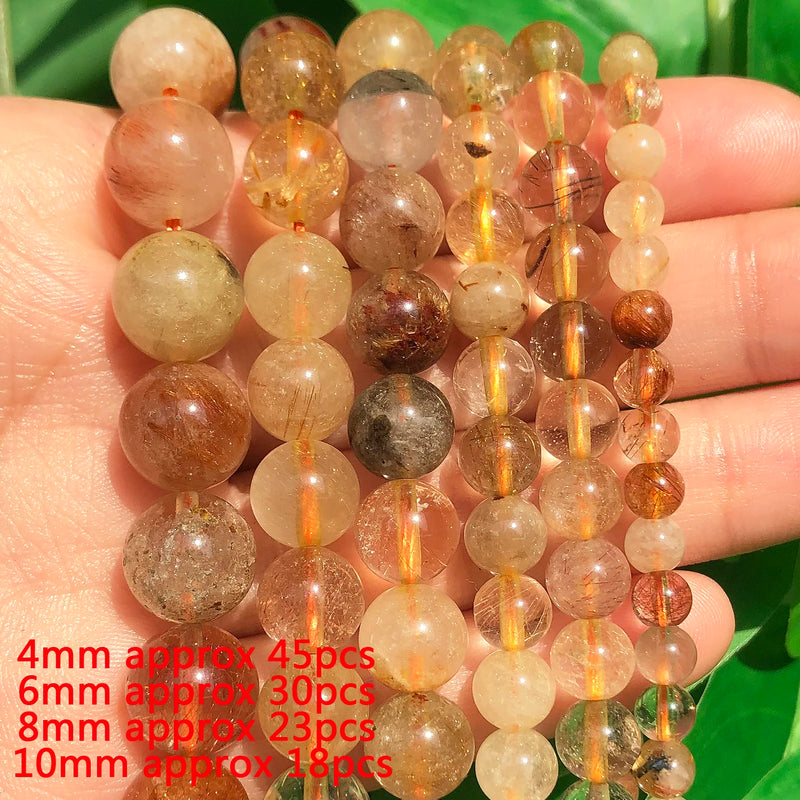 Rutilated Quartz Stone Beads Round Loose Spacer Beads for Jewelry Making