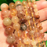 Rutilated Quartz Stone Beads Round Loose Spacer Beads for Jewelry Making