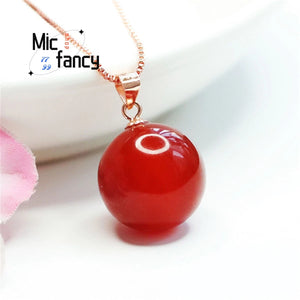 S925 Red Agate Beads Pendant Chalcedony Necklace Women Gift