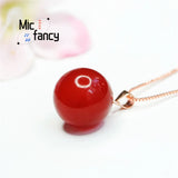 S925 Red Agate Beads Pendant Chalcedony Necklace Women Gift