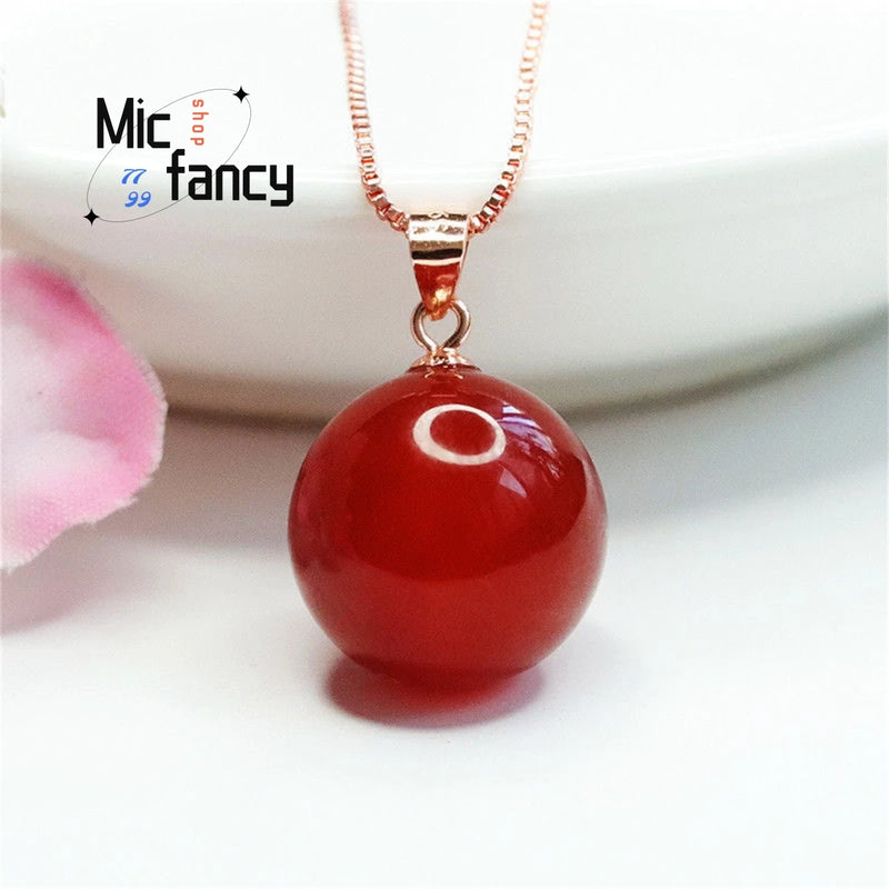 S925 Red Agate Beads Pendant Chalcedony Necklace Women Gift