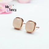 S925 Silver Hetian Jade Square Earrings Pink Stone Lady Sweet Women Jewelry