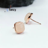 S925 Silver Hetian Jade Square Earrings Pink Stone Lady Sweet Women Jewelry