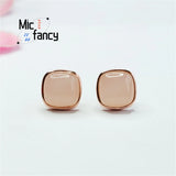 S925 Silver Hetian Jade Square Earrings Pink Stone Lady Sweet Women Jewelry