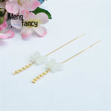 S925 Silver Hetian Jade Butterfly Phoenix Tail Ear Hook Charm