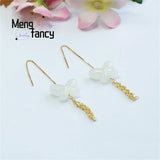 S925 Silver Hetian Jade Butterfly Phoenix Tail Ear Hook Charm