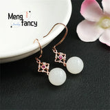 S925 Silver Hetian Jade Round Ear Hook Earrings Charm Women Jewelry Gift