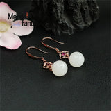 S925 Silver Hetian Jade Round Ear Hook Earrings Charm Women Jewelry Gift