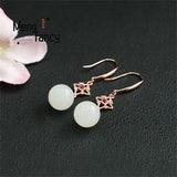 S925 Silver Hetian Jade Round Ear Hook Earrings Charm Women Jewelry Gift