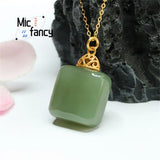 S925 Silver Hetian Yufang Wushi Pendant Necklace Ethnic Style Men Women Gift
