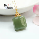 S925 Silver Hetian Yufang Wushi Pendant Necklace Ethnic Style Men Women Gift