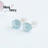 S925 Silver Aquamarine Crystal Earrings Flower Retro Charm Gift