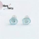 S925 Silver Aquamarine Crystal Earrings Flower Retro Charm Gift