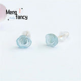 S925 Silver Aquamarine Crystal Earrings Flower Retro Charm Gift