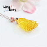 S925 Silver Inlaid Pearl Amber Cabbage Necklace Women Jewelry