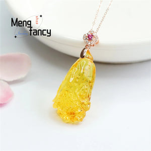 S925 Silver Inlaid Pearl Amber Cabbage Necklace Women Jewelry