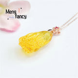 S925 Silver Inlaid Pearl Amber Cabbage Necklace Women Jewelry