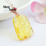S925 Silver Golden Amber Buddha Maitreya Square Pendant