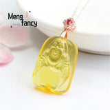S925 Silver Golden Amber Buddha Maitreya Square Pendant