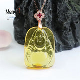 S925 Silver Golden Amber Buddha Maitreya Square Pendant
