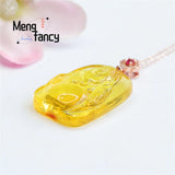 S925 Silver Golden Amber Buddha Maitreya Square Pendant
