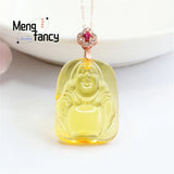 S925 Silver Golden Amber Buddha Maitreya Square Pendant