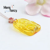 S925 Silver Golden Amber Buddha Maitreya Square Pendant
