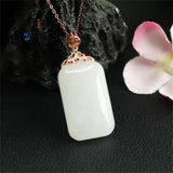 S925 Silver Hetian Baiyu Wushi Necklace Men Women Couple Fine Jewelry