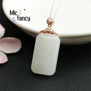 S925 Silver Hetian Baiyu Wushi Necklace Men Women Couple Fine Jewelry