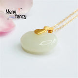 S925 Silver Hetian Sheep Fat Jade Ruyi Necklace Fine Jewelry