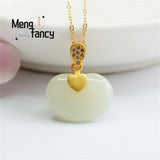 S925 Silver Hetian Sheep Fat Jade Ruyi Necklace Fine Jewelry