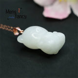 S925 Silver Inlaid Hetian Jade Bear Necklace for Women